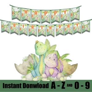 Banderín de Dinosaurios Tiernos - archivo digital - descarga inmediata.
