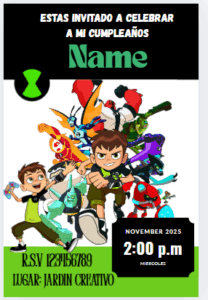 Invitación editable de Ben 10 en Canva ¡ Gratis y lista para imprimir !