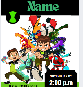Invitación editable de Ben 10 en Canva