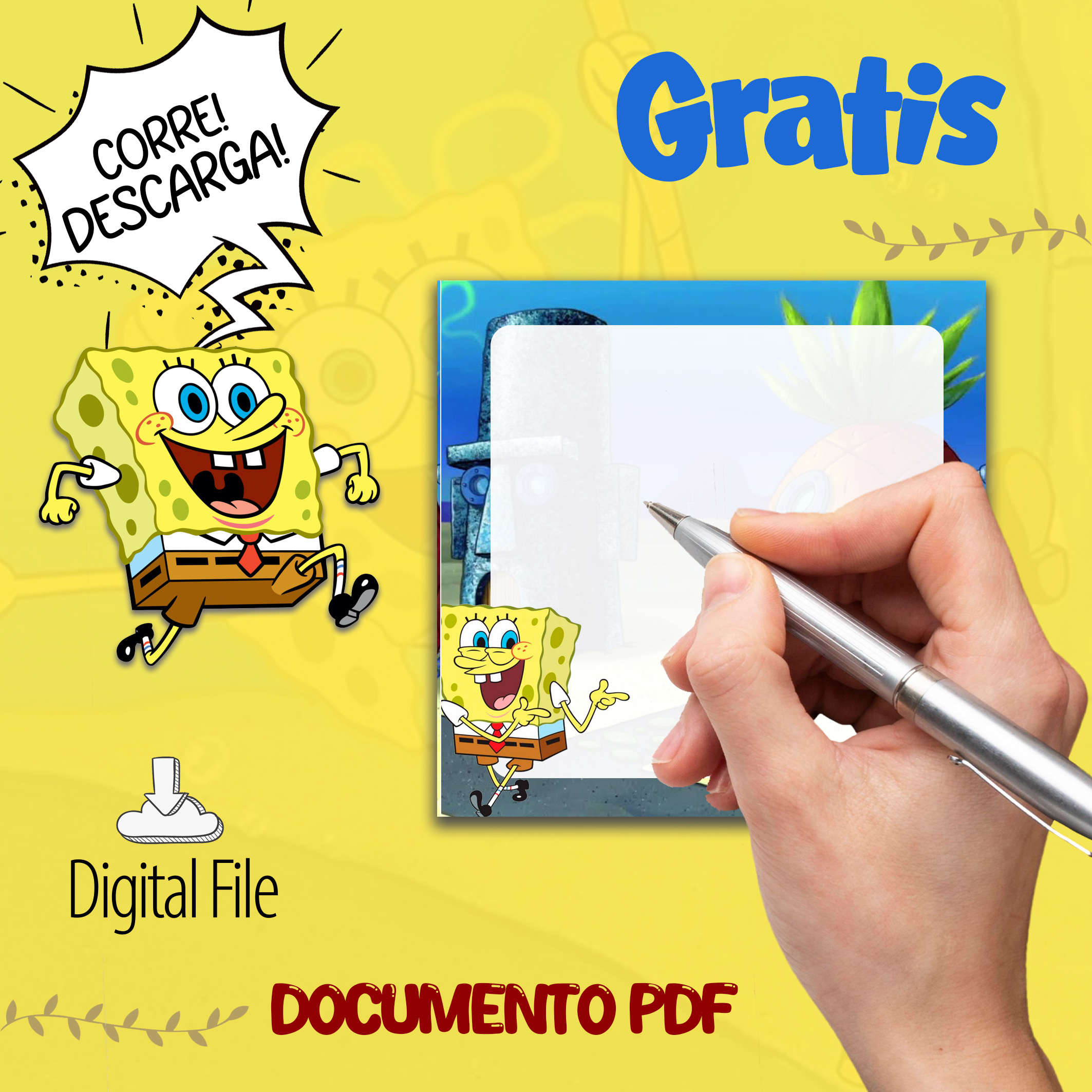 Taco de Notas Bob Esponja Plantilla Gratis para Imprimir 1 Taco de Notas Bob Esponja Plantilla Gratis para Imprimir